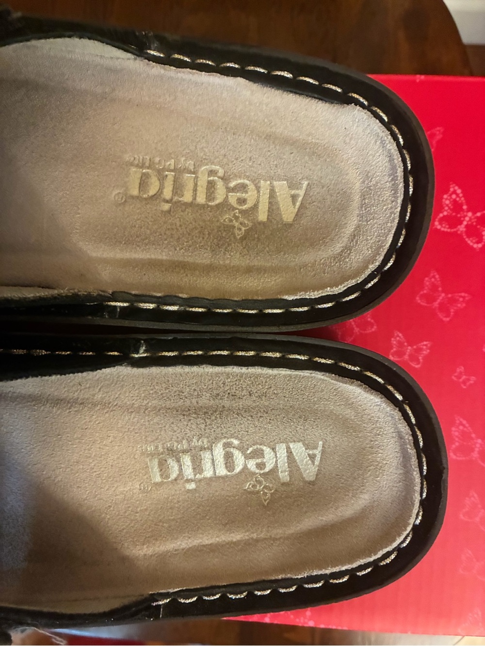 Alegria Black Suede Slide Clog with Decorative Buttons - Picture 4 of 6